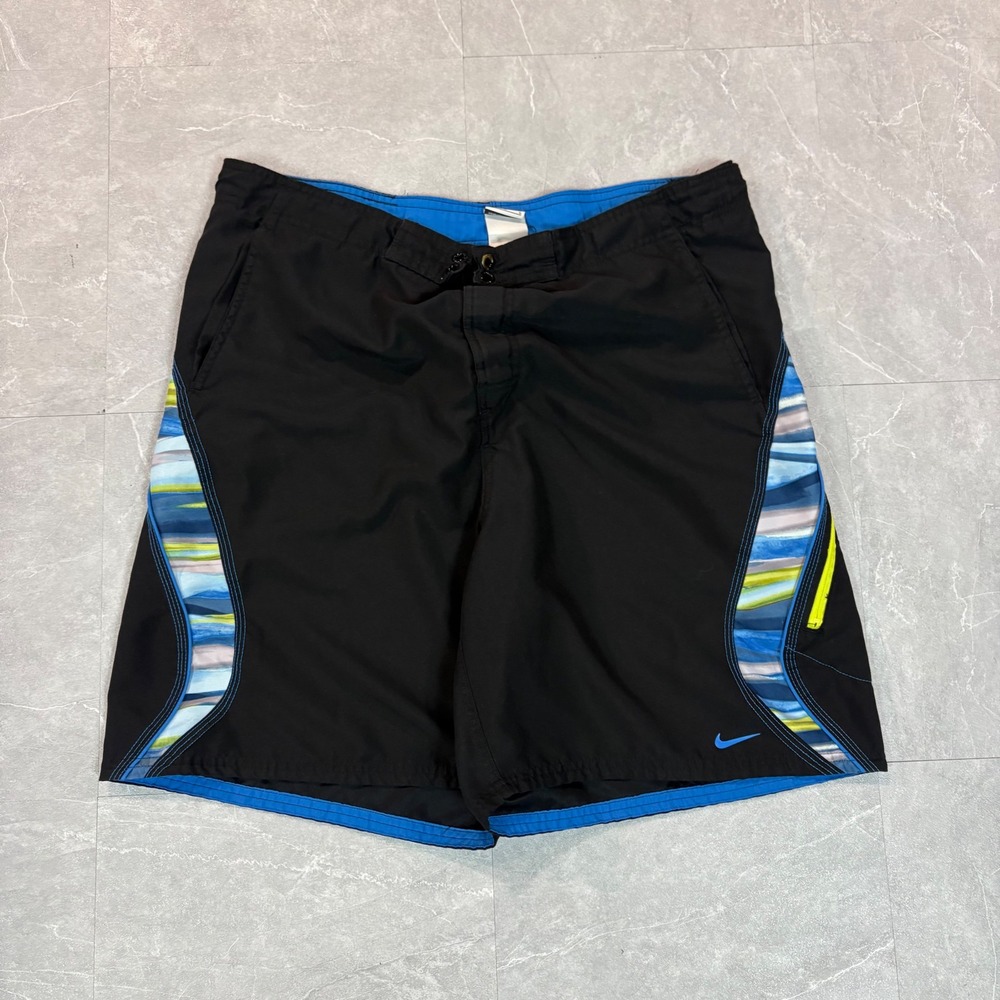 Nike Mens Board Shorts Black Blue Abstract Print Swim Trunks Size Large‎ 2220